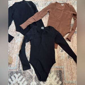 NWOT Women's Small Long Sleeve Ribbed Bodysuits - Black and Brown